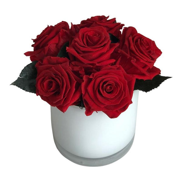 Aranjament trandafiri criogenati rosii, disponibil online la pret special!
