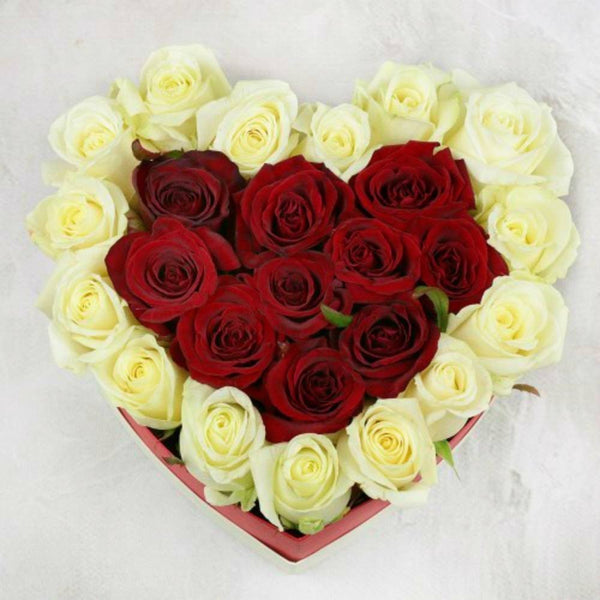 Cutie cu trandafiri rosii si albi, disponibil online, pret special