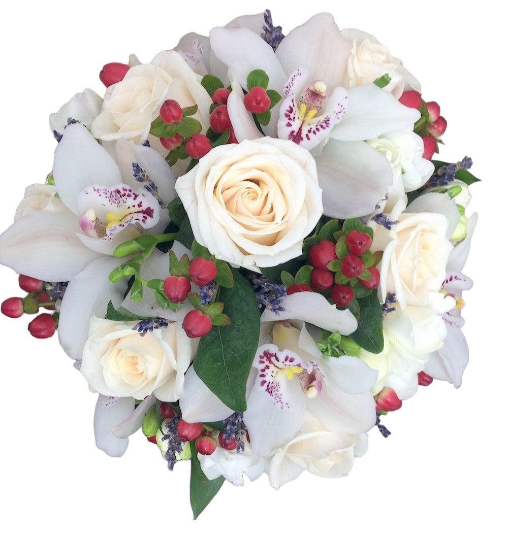 Roses and lavender wedding bouquet