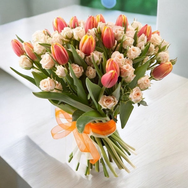 Bouquet of tulips and mini roses