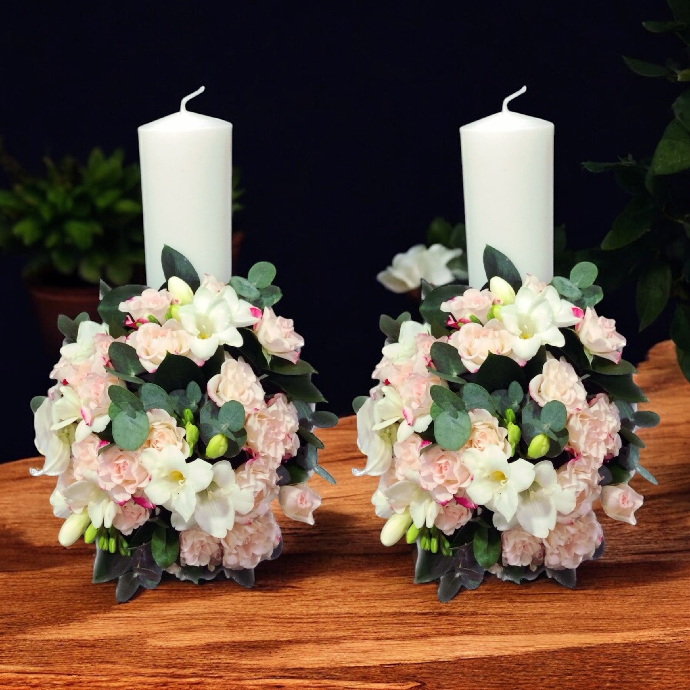 Lumanari nunta scurte minirose roz