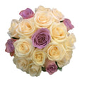 Buchet mireasa trandafiri crem si mov