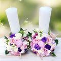 Short peonies, miniroses and roses wedding candles