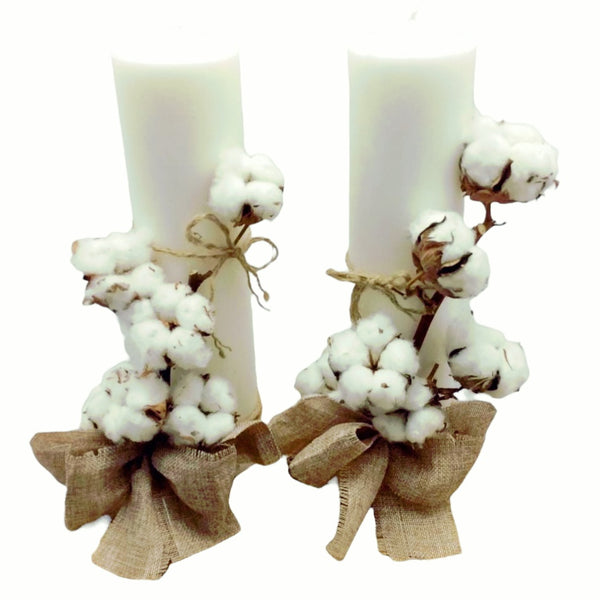 Simple wedding candles with cotton