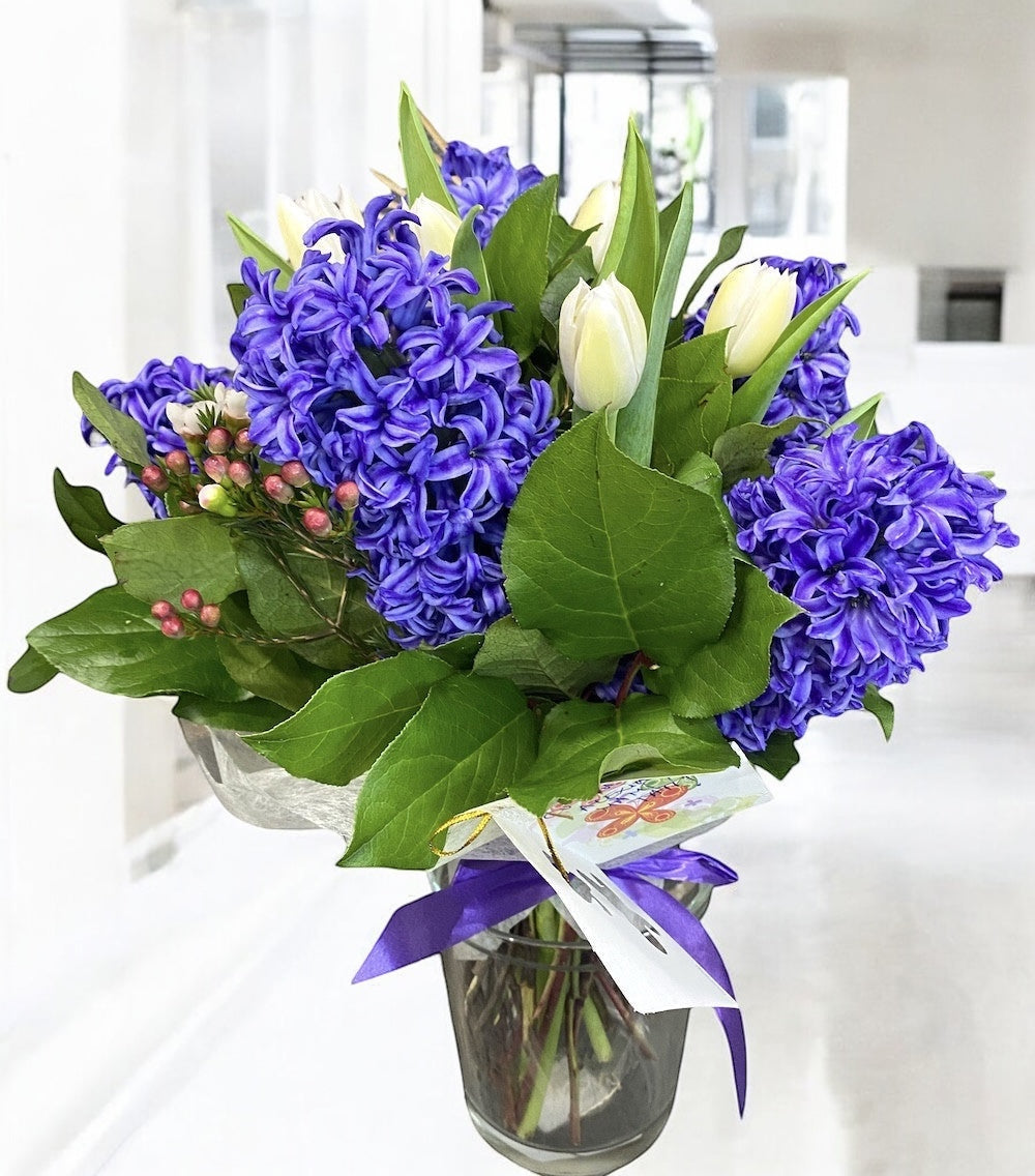 Bouquet with spring flowers - hyacinths and tulips