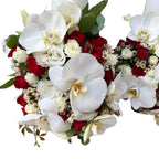 Lumanari nunta scurte minirose si orhidee