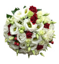 Buchet cununie minirose rosii si lisianthus alb
