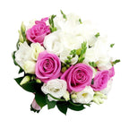 Bridal bouquet of pink roses and lisianthus