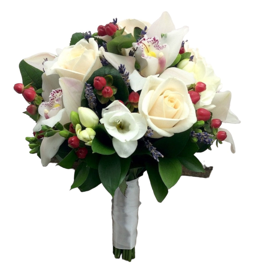 Roses and lavender wedding bouquet