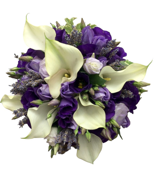 Wedding bouquet of white roses and lisianthus