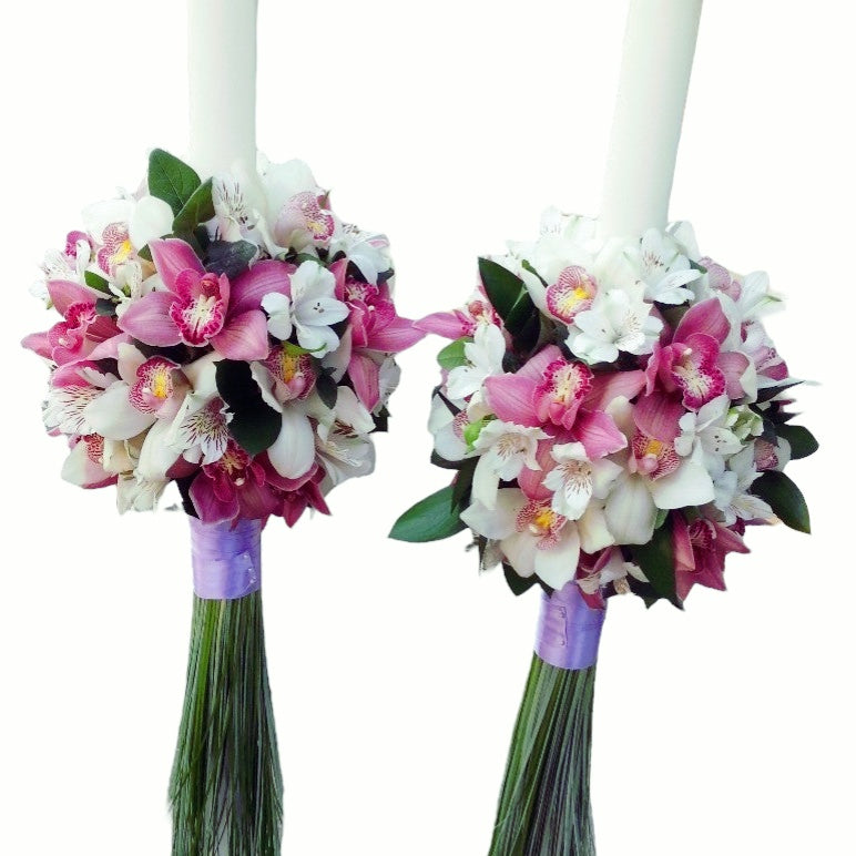 Lumanari de nunta din orhidee cymbidium si alstroemeria