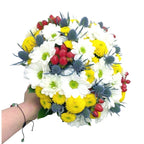 Cheerful wedding bouquet - daisies and hypericum