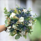 Buchet mireasa bumbac si eryngium