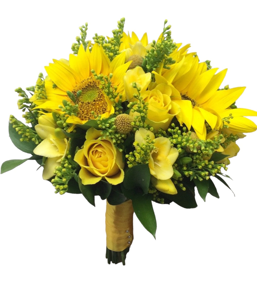 Buchet cununie helianthus si craspedia