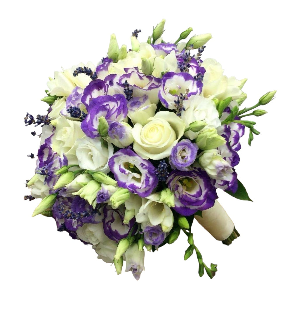 Buchet mireasa lisianthus si lavanda