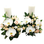 Lumanari cununie scurte minirose si bumbac