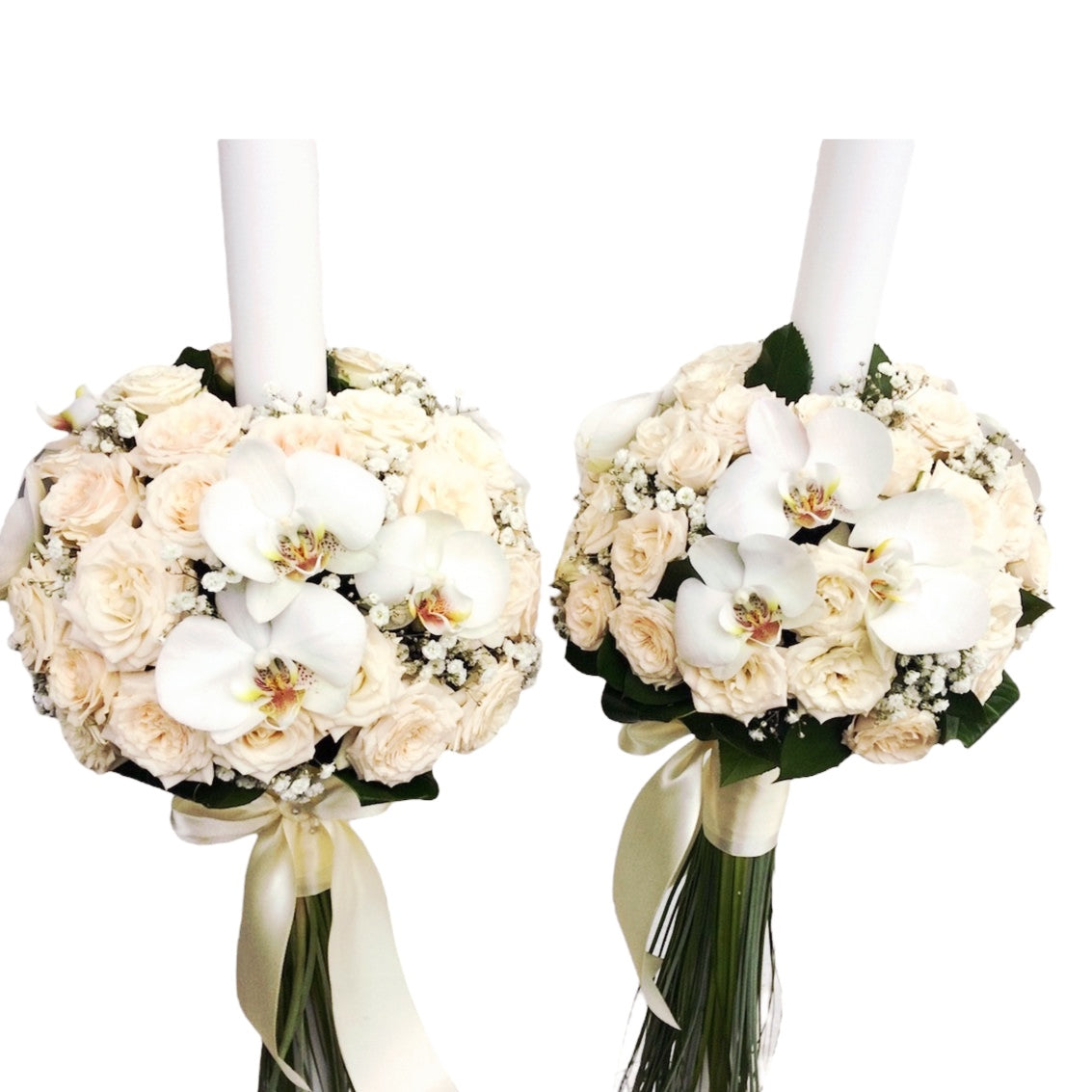 Lumanari cununie minirose crem si orhidee