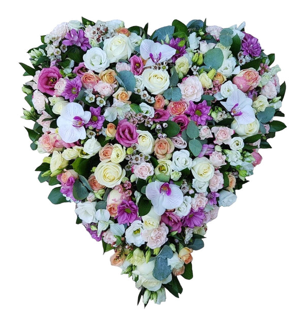 Funeral arrangement - heart made of natural flowers