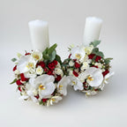 Lumanari nunta scurte minirose si orhidee