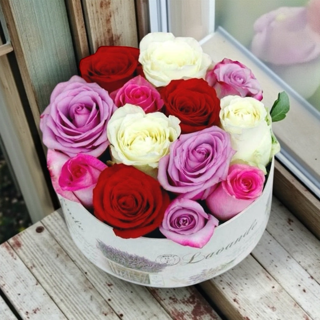Elegant box with 11 colored roses