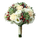 Buchet cununie trandafiri, lisianthus si suculente