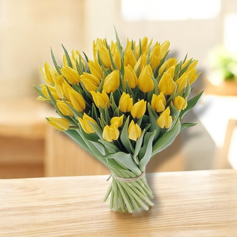 Buchet din 49 lalele galbene