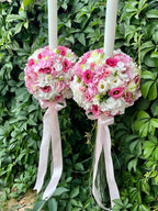 Lumanari de cununie cu hortensie, frezii, lisianthus si minirose