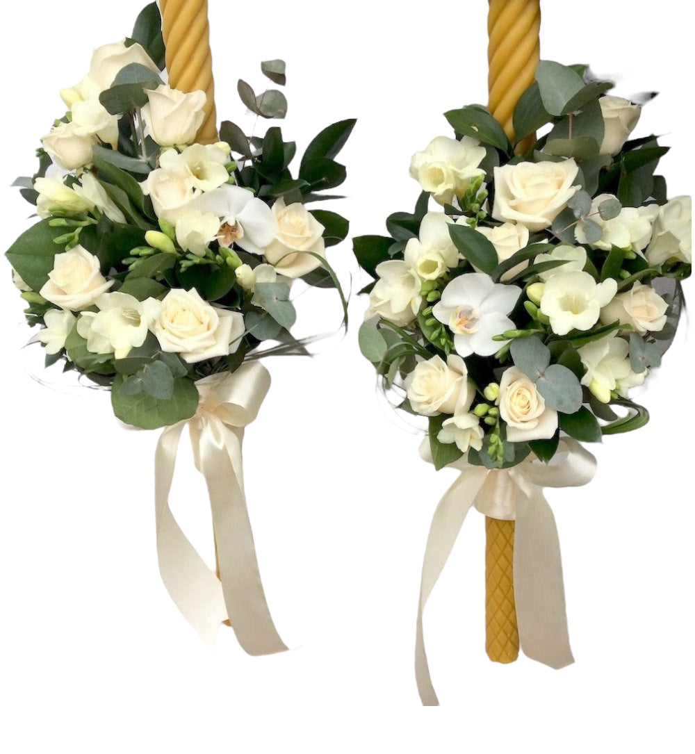 Lumanari cununie trandafiri crem