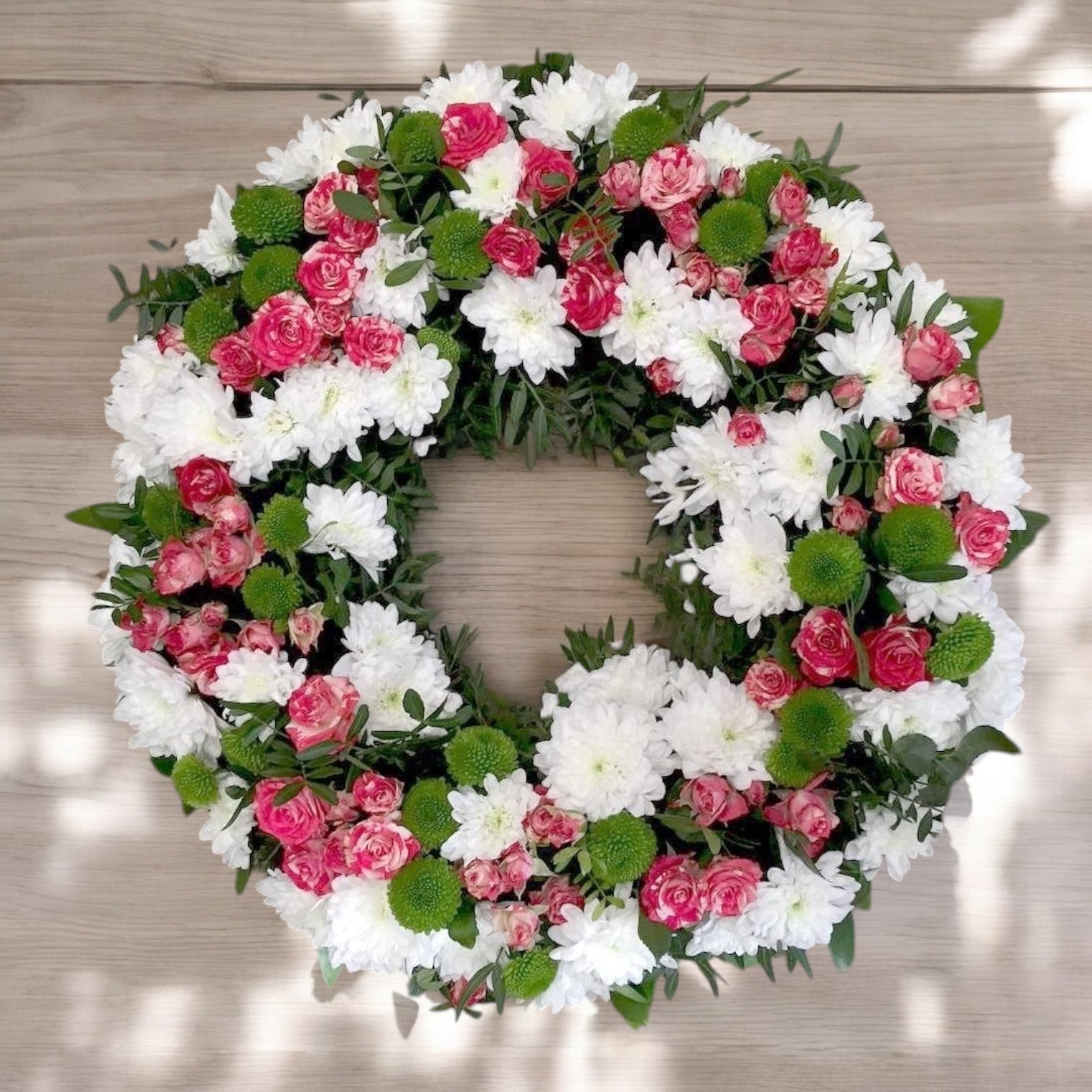 Coroana funerara rotunda minirose si crizantema