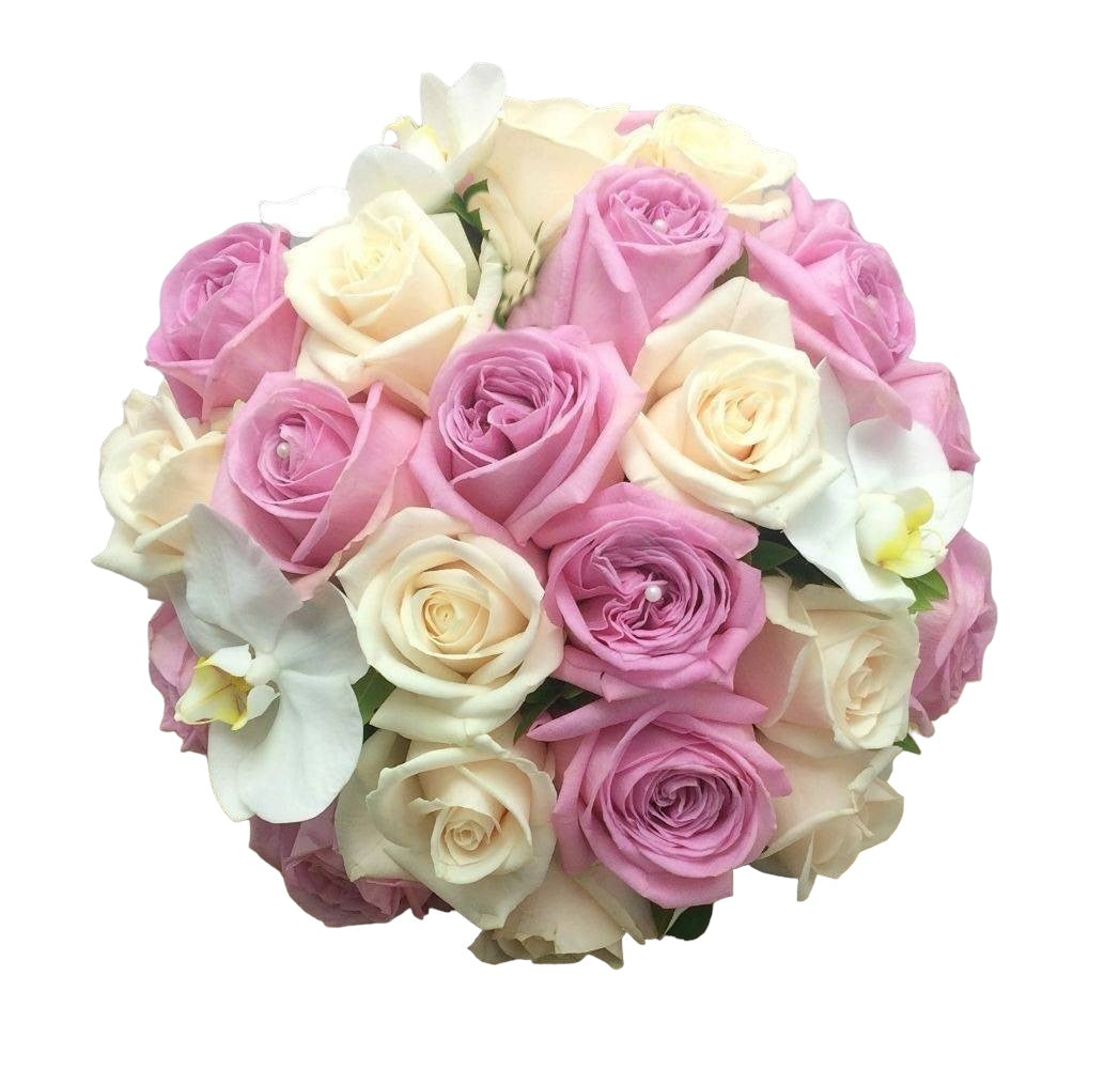 Buchet mireasa trandafiri crem si orhidee phalaenopsis