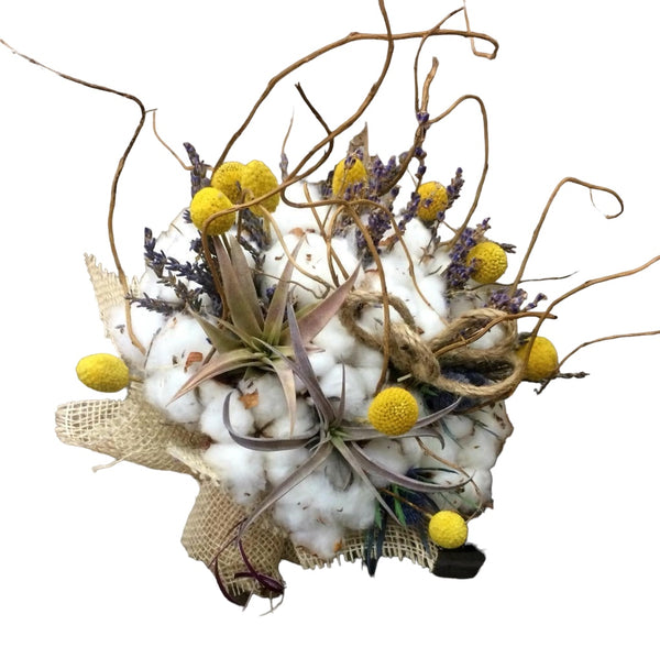 Cotton and succulent wedding bouquet