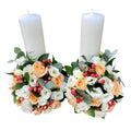 Lumanari cununie scurte trandafiri peach si hypericum