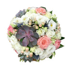 Wedding bouquet with succulent plants and lisianthus