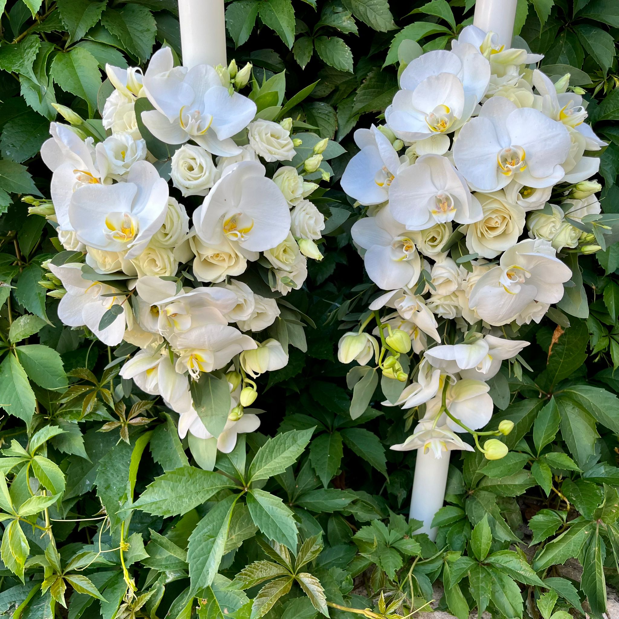 Lumanari cununie trandafiri si orhidee