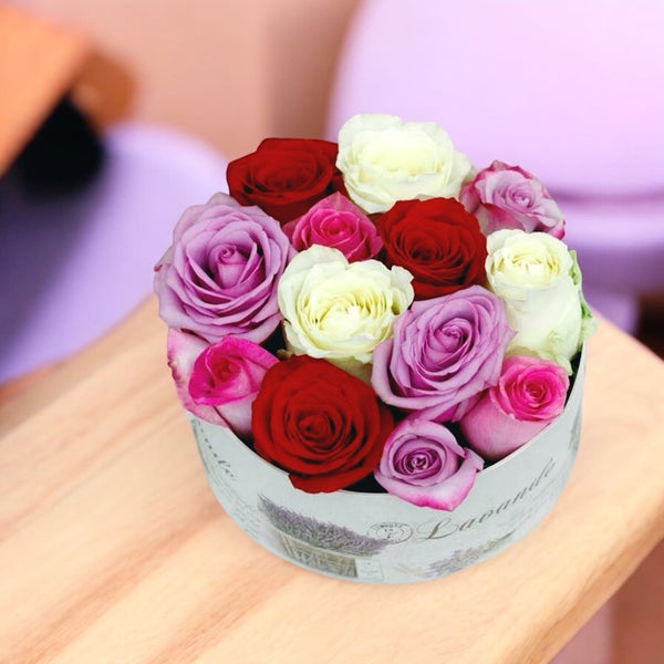 Elegant box with 11 colored roses