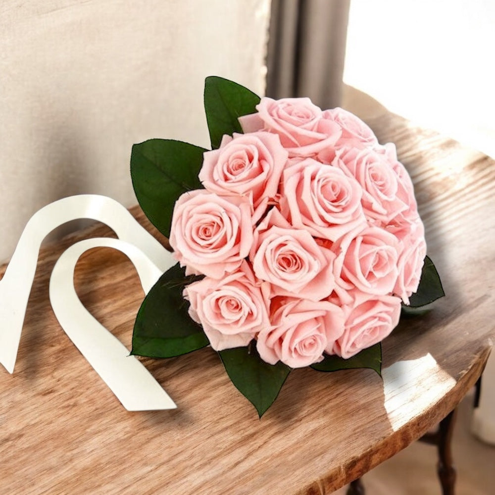 Bridal bouquet of pink cryogenic roses