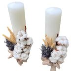 Lumanari cununie rustice cu lavanda si spice de grau