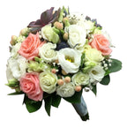Wedding bouquet with succulent plants and lisianthus