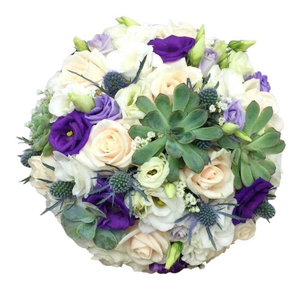 Buchet cununie mini suculente si lisianthus