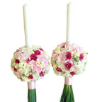 Lumanari de cununie cu hortensie, frezii, lisianthus si minirose