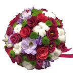 Cotton and lisianthus wedding bouquet