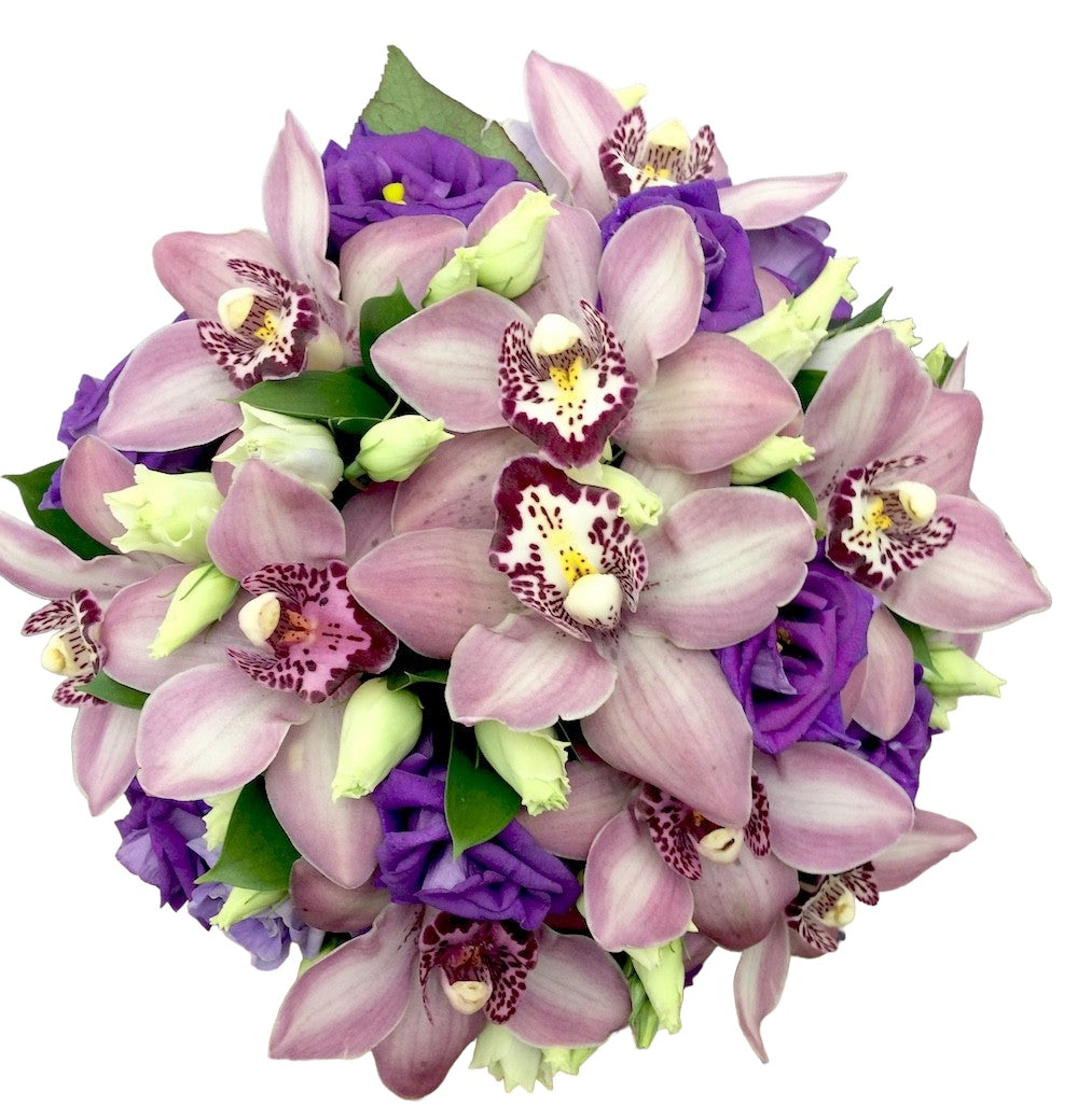 Buchet mireasa orhidee si lisianthus