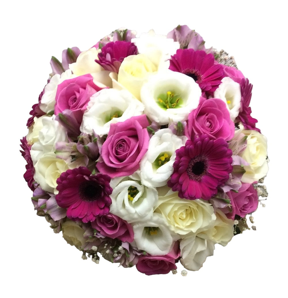 Buchet cununie trandafiri ivoire si roz