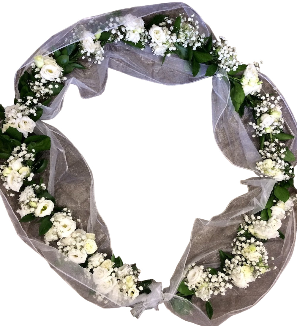 Aranjament cristelnita - ghirlanda botez lisianthus alb