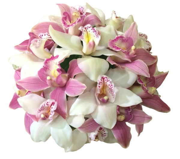 Bridal bouquet of white and pink cymbidium orchids