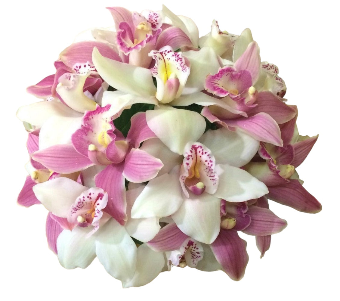 Buchet de mireasa din orhidee cymbidium alba si roz