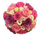 Buchet de mireasa pastel cu trandafiri si lisianthus