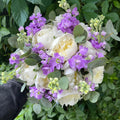 Bridal bouquet of peonies and lilac matthiola