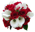 Bridal bouquet with roses, calla and hypericum