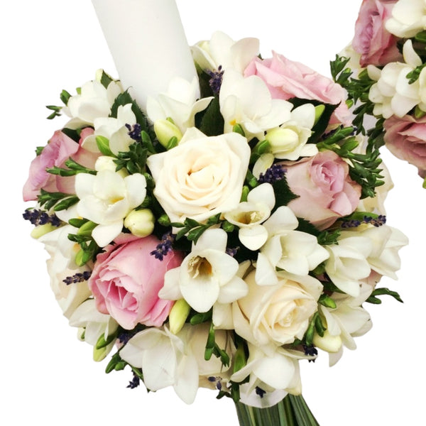 Wedding candles from a mix of roses, freesias and lavender